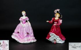 Royal Doulton and Coalport Hand Painted Pair of Porcelain Figurines ( 2 ) In Total. Comprises 1/