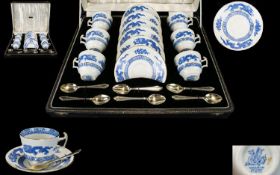 Cauldon Blue Dragon Coffee Set In Presentation Case. 6 Cups, 6 Saucers, 6 Spoons. Retailed by