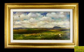 Paul De Mario - Titled ' Cloud Shadows ' On The Moors - Oil on Canvas. Signed. Painting Size 12 x 24