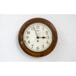 Victorian Period English Made Circular Oak Case - Small Size Railway Wall Clock 8 Day Fusse