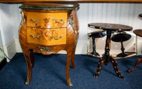 Italian Brass Mount and Inlaid Bombe Chest two drawer chest with serpentine front and brass