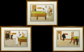 Sporting, Billiard Interest Set Of Three Lance Thackery Prints. Flame And Glazed 11x16 Inches.