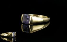 Ladies - 9ct Gold Single Stone Amethyst Dress Ring, The Amethyst Is of Dark Colour. Est 1.00 cts.