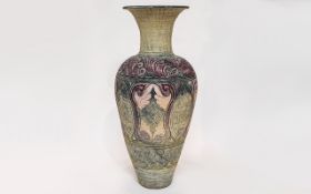 A Large Floor Standing Painted Terracotta Vase The whole decorated in scrolling and cross hatch