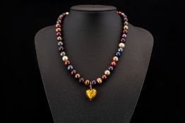 Contemporary Design Multi - Coloured Faux Pearl Necklace with Heart Shaped Drop.