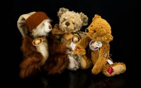 Charlie Bears Collection of Plush Fur Teddy Bears ( 3 ) In Total.