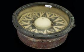 Large Self Leveling Compass. Paper Dial, Glass Mounts. 11½ Inches Diameter.