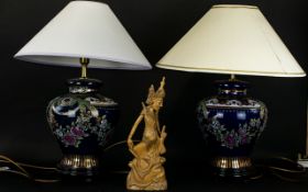 A Pair of Decorative Contemporary Ceramic Chinese Lamps each raised on footed base,