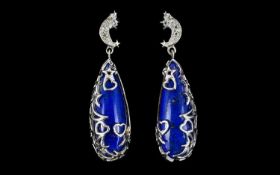 A Pair Of Guiseppe Perez Sterling Silver, Lapis Lazuli And White Topaz Drop Earrings Housed in