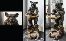Umbrella Stand In The Form Of A Black Forest Style Bear. Made Of Resin. Height 39 Inches.