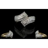 Ladies Contemporary Designed 9ct Gold Attractive Baguette and Brilliant Cut Diamond Set Dress Ring,