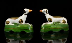Staffordshire - Early Pair of Hand Painted Whippet - Pen Holders, From The Late 19th Century Period.