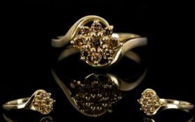 Ladies Attractive 9ct Gold Stone Set Cluster Ring flower head design, Fully hallmarked for 9ct.