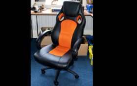 Modern Leather Finish Office Chair. With Orange Design To Centre .