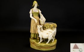 Royal Dux Bohemia Fine Quality Hand Painted Porcelain Figure Group. Depicts Young Dutch Girl at