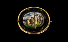 Grand Tour - Superb Quality 19th Century Pietra Dura Micro Mosaic Brooch, Depicting The Forum In