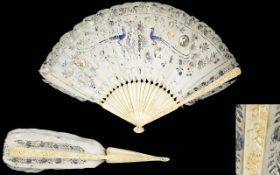 Antique Oriental Bone And Feather Fan Circa late 19th century,