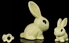 Sylvac Large Long Earred Pale Yellow Coloured Rabbit with Painted Black Eyes. Model No 1027.