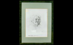 Michael Noakes VPRO1,RP 1933 - 2018 Pencil Sketch of Dame Margaret Rutherford OBE 1892 - 1972.