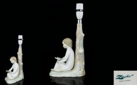 Lladro lamp Base, Shows Boy Quietly Reading His Book. Height Approx 13 Inches High, Lladro Marks