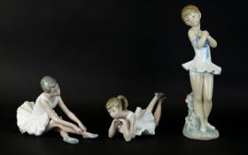 Nao Ceramic Ballerinas Figures ( 3 ) In Total. All Figures Stamped to Bases. Comprising 1/ Ballerina