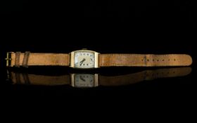 1940's 9ct Gold Case Mechanical Mid Size Boys Wrist Watch, with Tan Leather Strap, Secondary Dial.