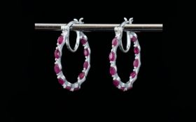 Ruby Hoop Earrings, marquise cut rubies