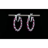 Ruby Hoop Earrings, marquise cut rubies