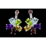 Multi Gemstone Floral Drop Earrings, eac