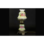 A Decorative Brass and Ceramic Oil Lamp,