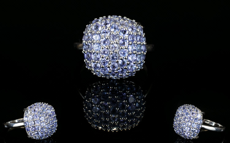 Tanzanite Cluster Ring, a square cushion