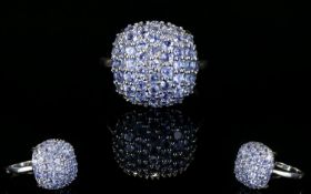 Tanzanite Cluster Ring, a square cushion