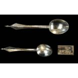 Chinese 19thC Superb Silver Medicine Spoon with very ornate Engraved handle and plain hammered bowl.