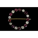 Victorian Period Wonderful Quality Diamond And Garnet Set Laurel Brooch Of Circular Form The eight