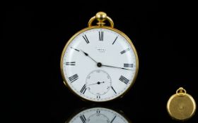 18ct Gold Cased 1930's Open-Faced Pocket Watch With White porcelain dial secondary dial.