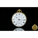 18ct Gold Cased 1930's Open-Faced Pocket Watch With White porcelain dial secondary dial.