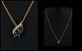 Ladies 9ct Gold Diamond and Sapphire Pendant Drop with 9ct Gold Chain Attached.