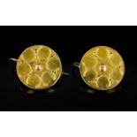 Antique Pair of 15ct Round Earrings with Raised Decorated to Fronts. Not Marked but Tests Gold. 3.