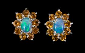 Opal and Yellow Sapphire Stud Earrings,