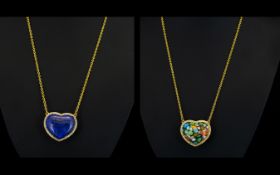 Lapis Lazuli and Murano Glass Reversible Heart Necklace,
