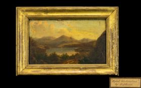 An 18th/19th Century Oil On Panel Depicting the lake district with mountainous landscape and
