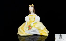 Royal Worcester Hand Painted Small Figurine ' Bridesmaid ' c.1980, Yellow Colour way. 4.5 Inches -