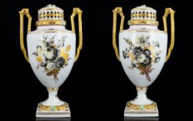 Meissen Style Augustus Rex Marked Pair of Fine Quality Late 19th Century Hand Decorated Lidded