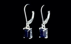 Sapphire Octagon Drop Earrings, 2.75cts of octagon cut deep blue sapphires set in silver lever