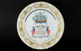 Aynsley China Commemorative Plate. The Pilgrim Fathers. 10 inches in diameter.