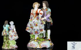 Dresden - Superb Quality Late 19th Century Hand Painted Porcelain Figure of a Romantic Couple In