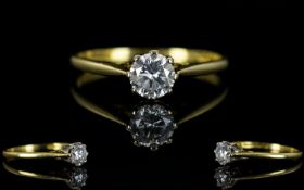 18ct Gold Single Stone Diamond Ring. Fully Hallmarked for 750 - 18ct. Good Clarity and Colour. Est