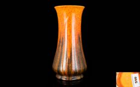 Royal Lancastrian Orange Uranium Drip Glaze Elongated Pedestal Vase. Impressed Marks To Base '