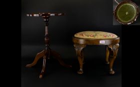 A Modern Mahogany Wine Table, green leather tooled top, turned supports.