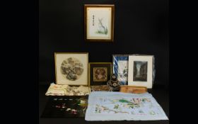 A Mixed Collection Of Oriental Embroideries And Panels Along With Victorian Textile Items